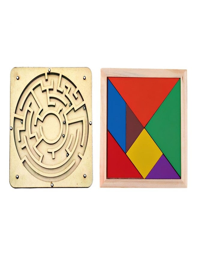 EL SMO Tengram Wooden Maze Ball Puzzle Game, Indoor Round Brain Teaser, Mind Games for Kids and Adults - Image 1